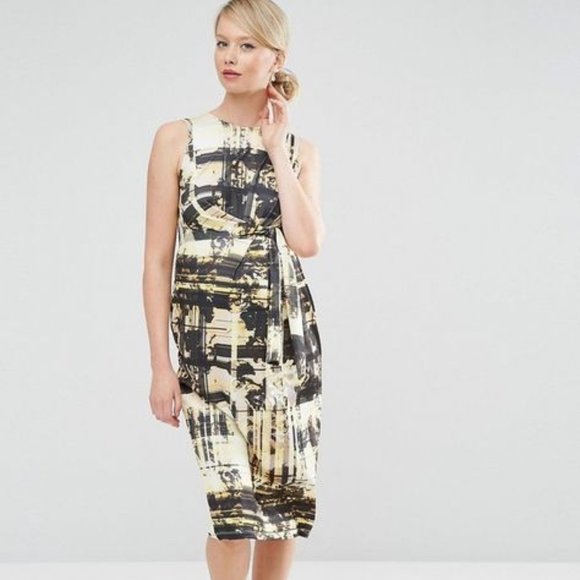 ASOS Maternity Knot Side Abstract Midi Dress - Picture 1 of 5